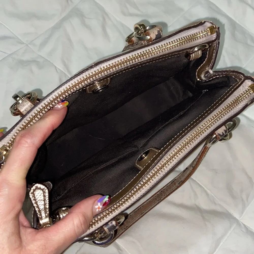 Coach Mini Christie metallic with snake embossed satchel strap carry all